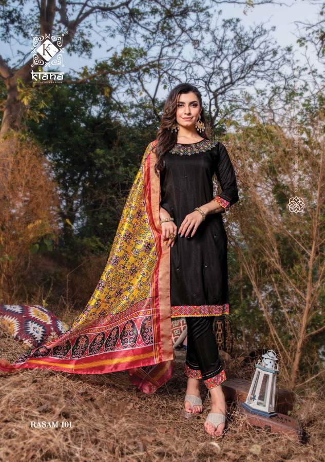 Kiana Rasam Fancy Wear Muslin Silk Kurti With Bottom And Dupatta Readymade  Collection